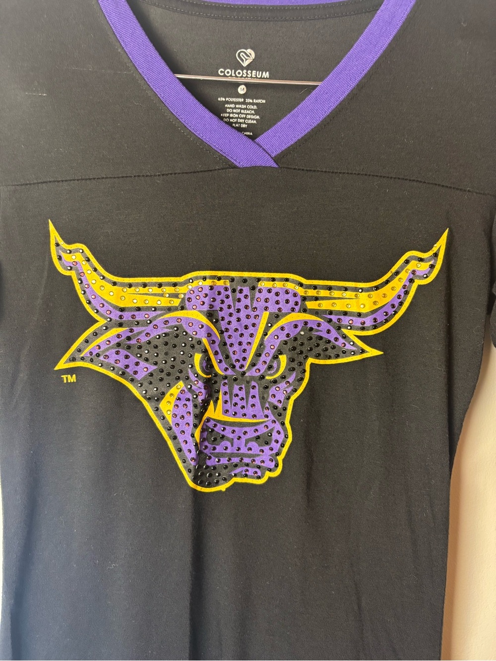 Colosseum Black V-Neck Tee with Purple Trim, Minnesota State Mankato, size M - Picture 2 of 7